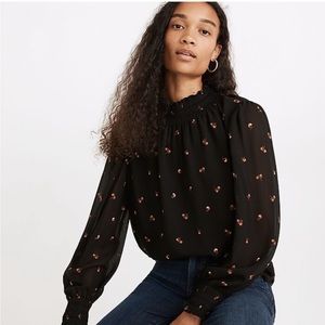 Madewell Smocked Floral Mockneck Top